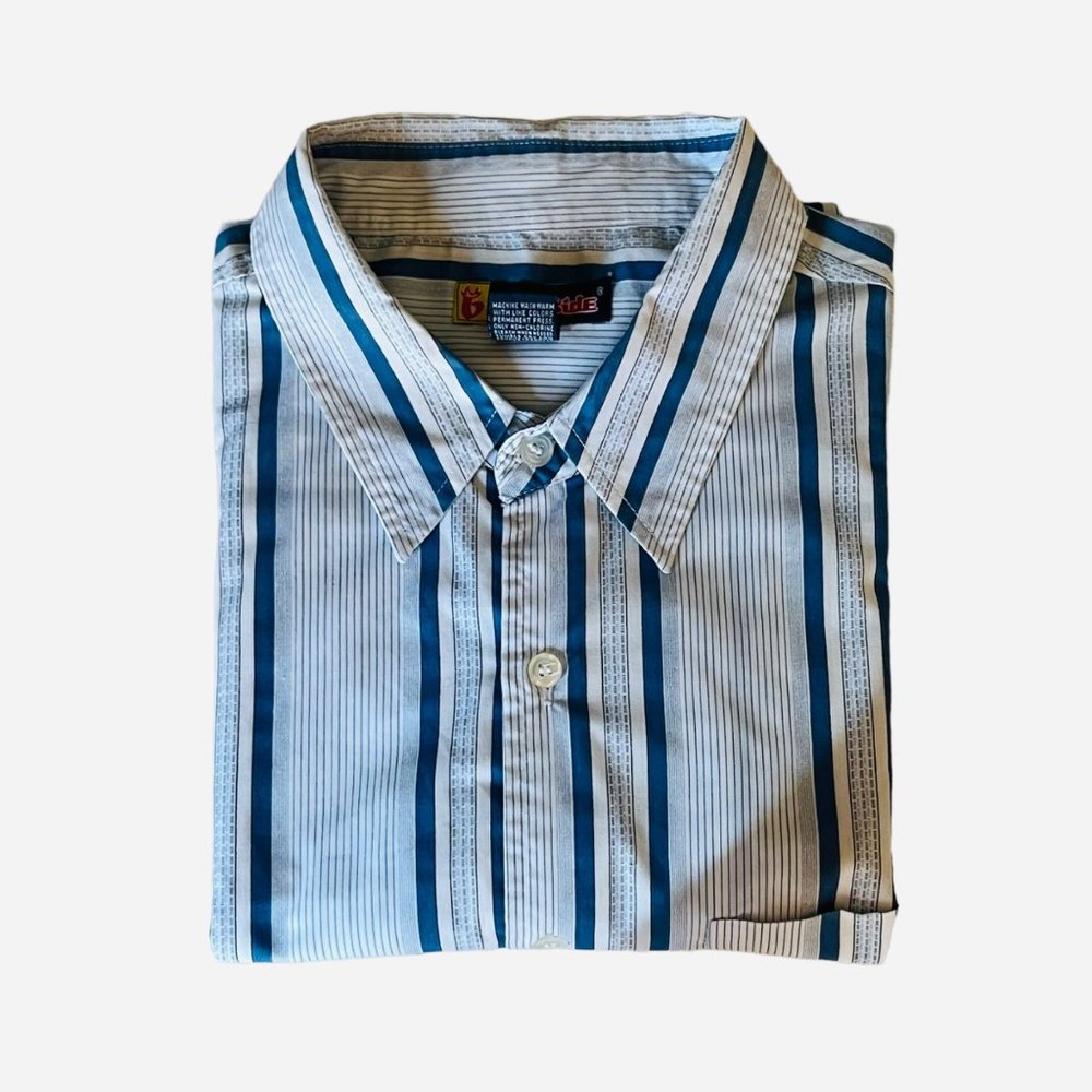 Burnside Mens Short Sleeve Button Up Shirt Blue White Striped Sz XL